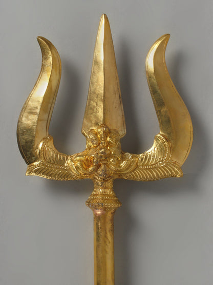 Large Size Trident With Snake Symbols | Handmade Brass Trishul For Gifting