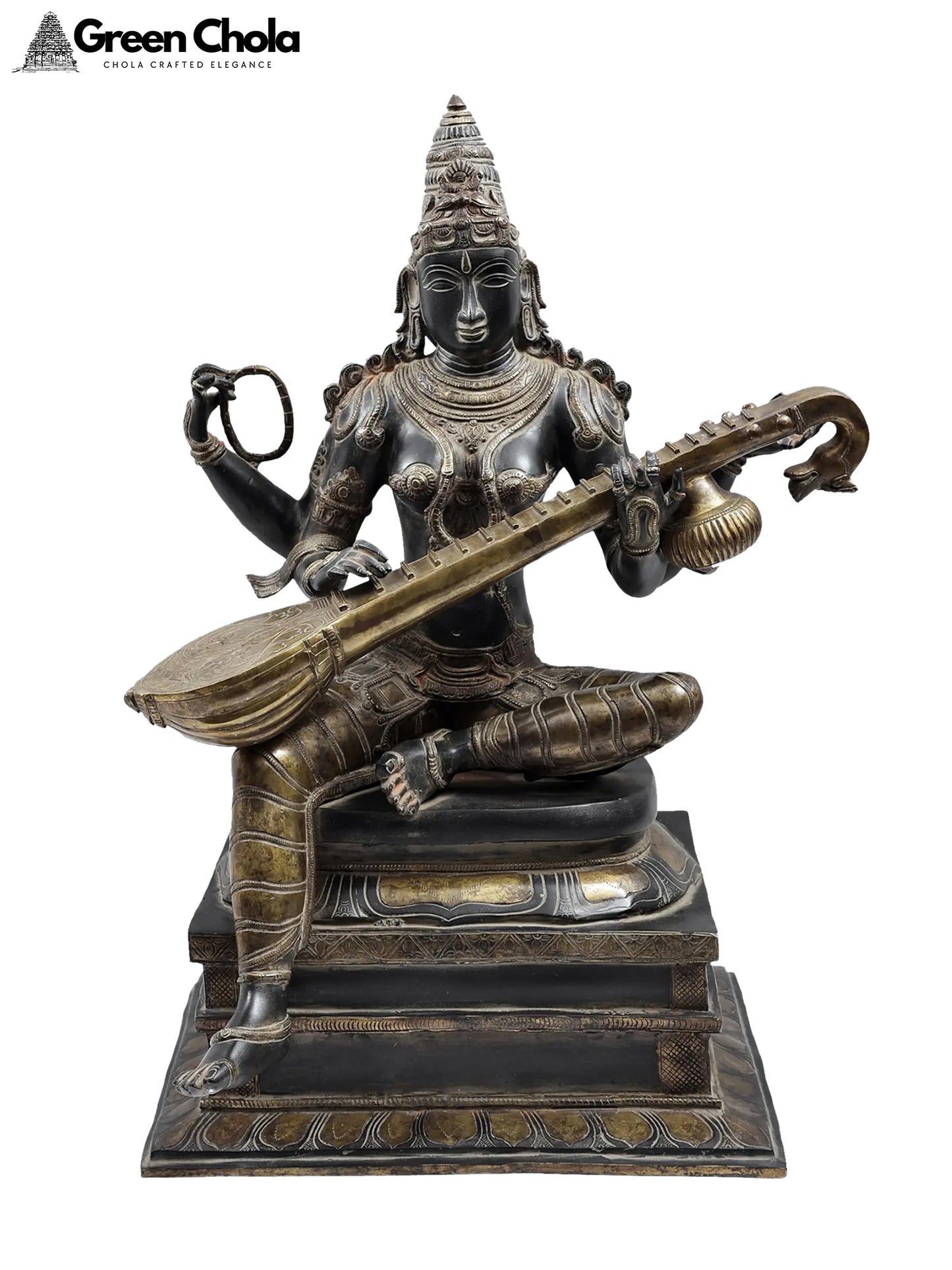 26-Inch Goddess Saraswati Brass Sculpture | Handcrafted Indian Idol