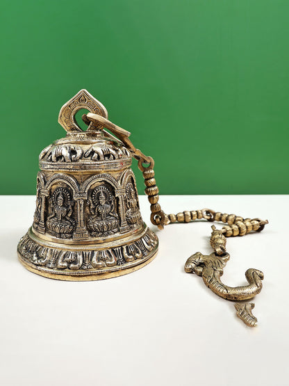 7" Brass Temple Hanging Bell with Images of Ashtalakshmi | Handmade