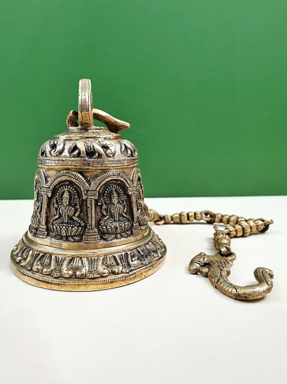 7" Brass Temple Hanging Bell with Images of Ashtalakshmi | Handmade