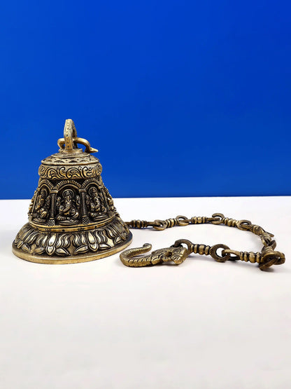 6" Ganesha Temple Ceiling Bell in Brass | Handmade