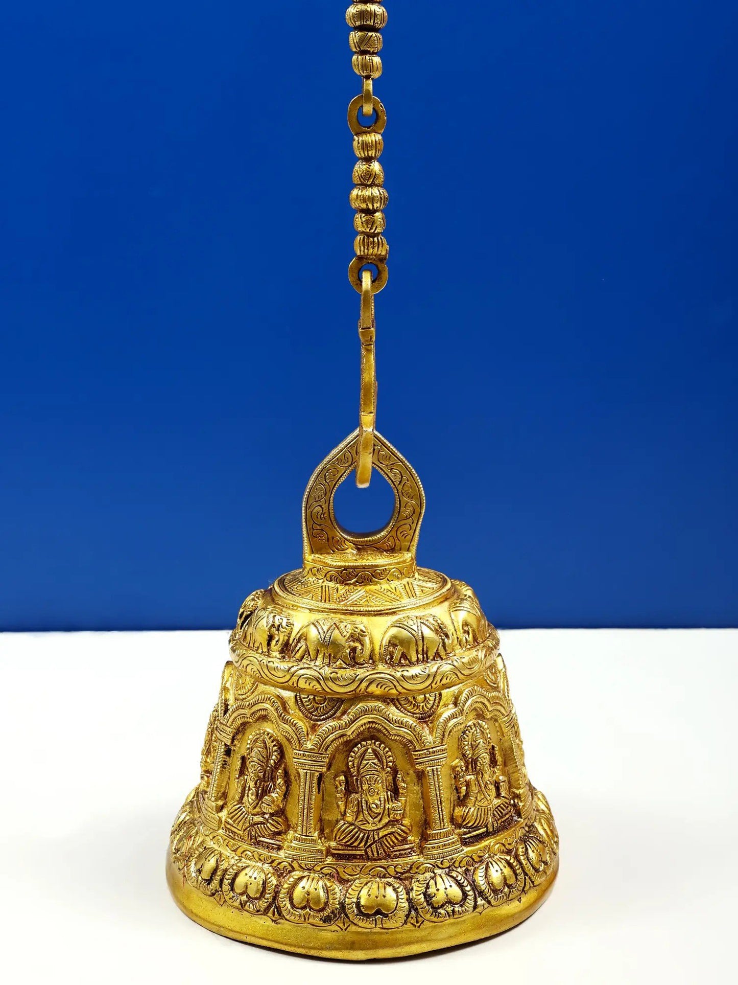 8" Brass Lord Ganesha Temple Hanging Bell with Elephant Design | Handmade