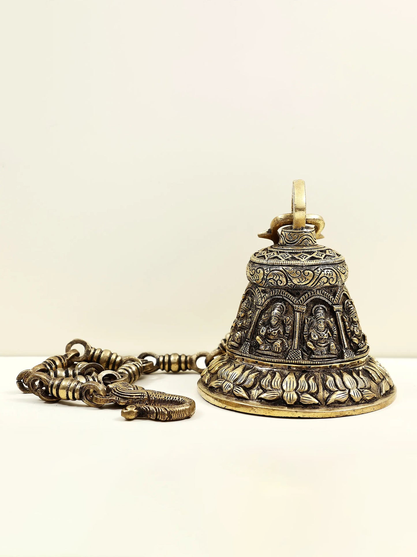 5" Brass Goddess Lakshmi Temple Ceiling Bell | Handmade