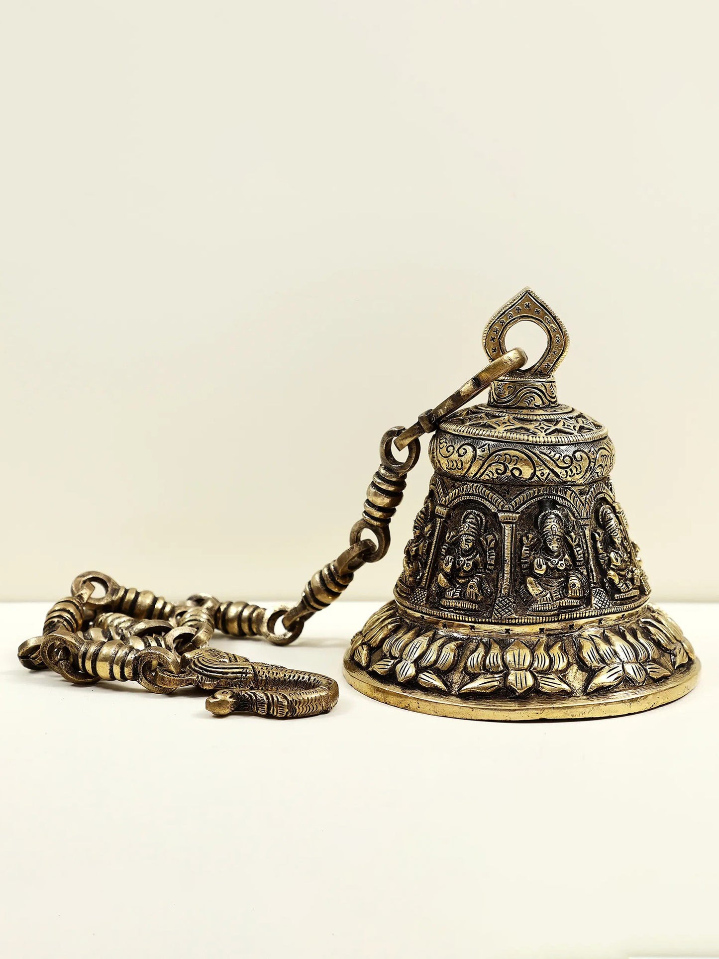 5" Brass Goddess Lakshmi Temple Ceiling Bell | Handmade