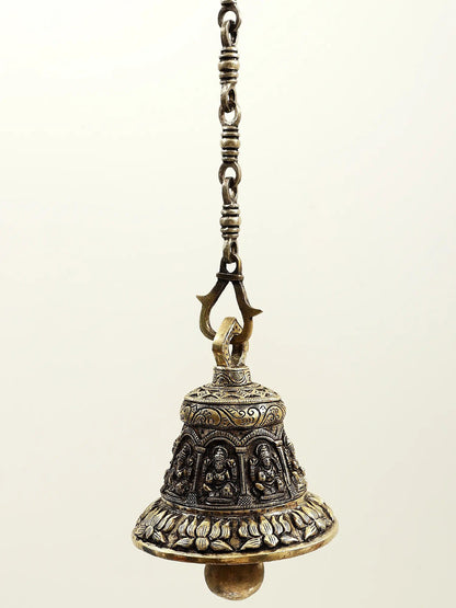 5" Brass Goddess Lakshmi Temple Ceiling Bell | Handmade