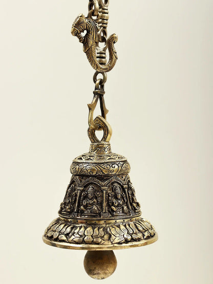 5" Brass Goddess Lakshmi Temple Ceiling Bell | Handmade