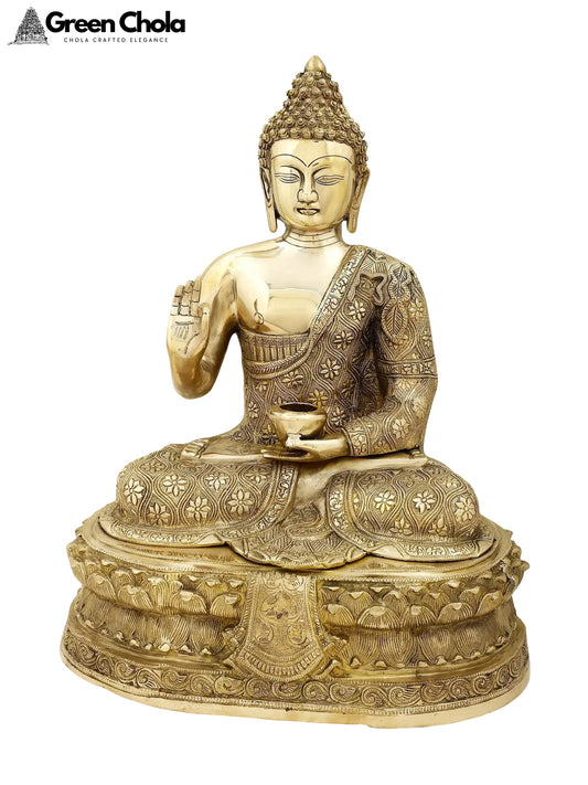 22-Inch Handmade Brass Gautam Buddha Statue Preaching His Dharma