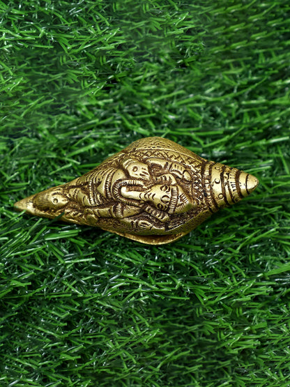 3" Small Lord Ganesha Conch in Brass | Handmade Ritual Conch | Puja Conch