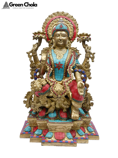 22-inch Brass Goddess Lakshmi Statue with Inlay Work