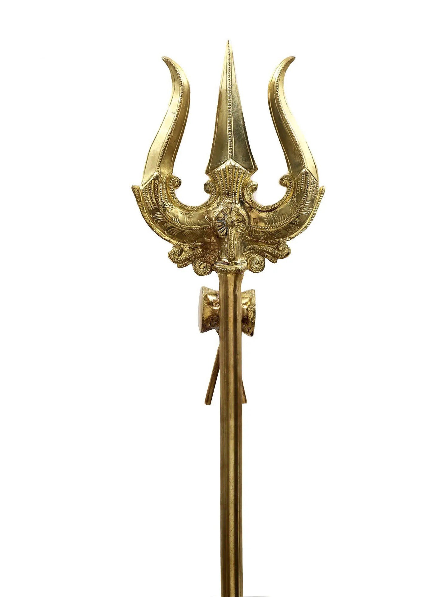 Large Size Designer Trident With Small Damru | Handmade Brass Trishul For Gifting