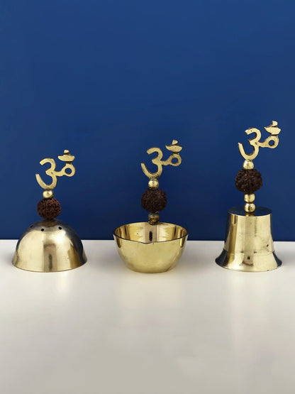 Small Set of Three Puja Item (Diya, Bell and Incense Burner) | Handmade