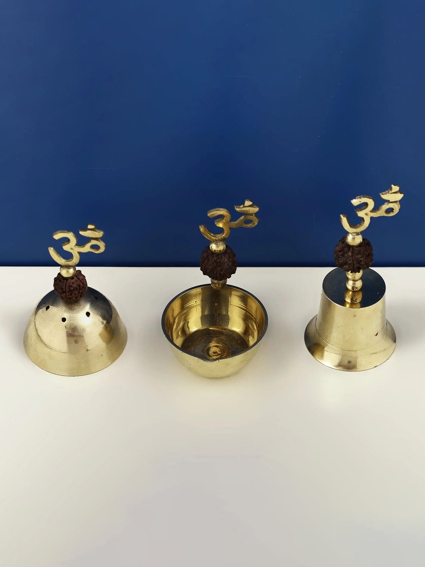 Small Set of Three Puja Item (Diya, Bell and Incense Burner) | Handmade