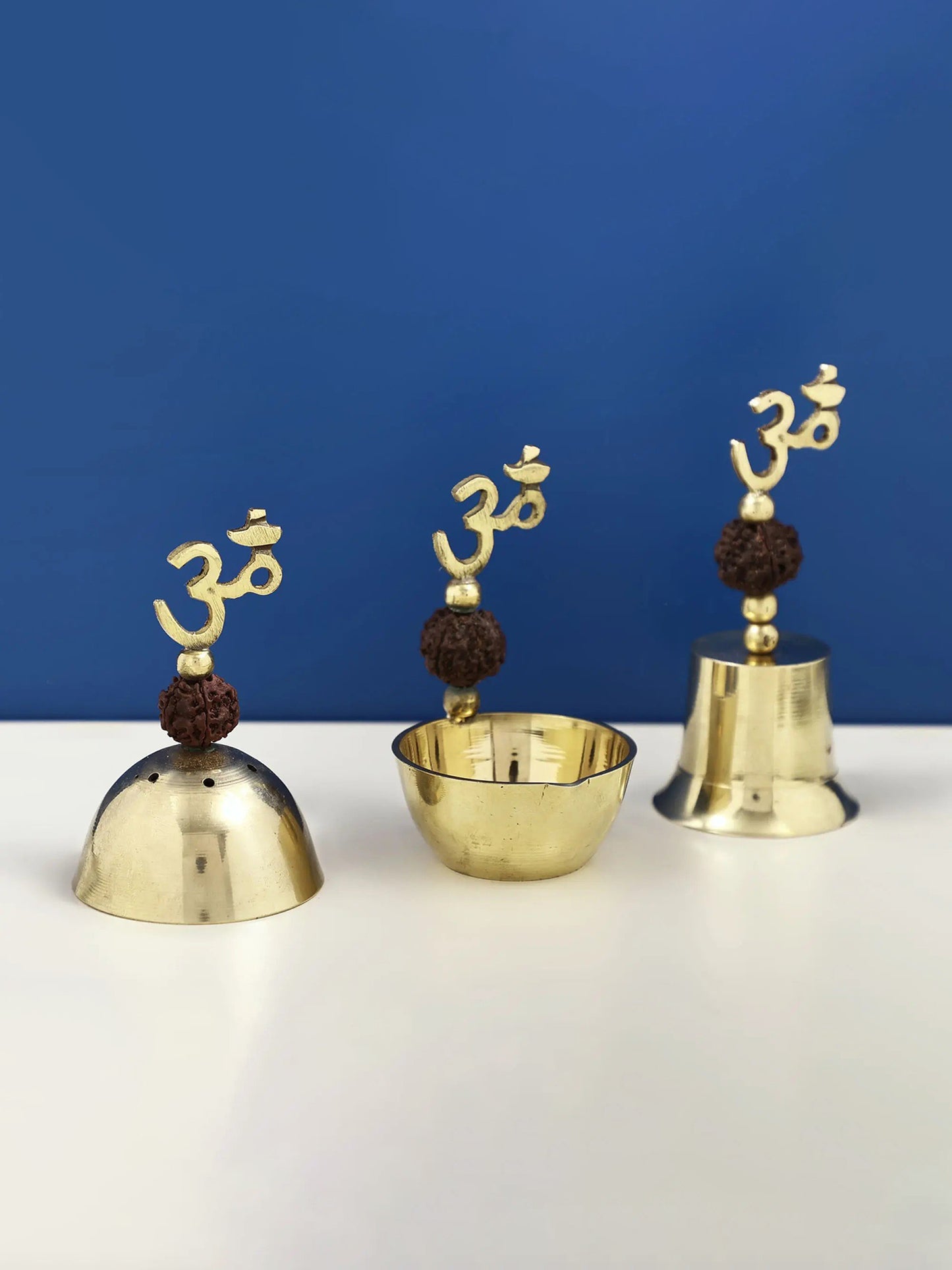 Small Set of Three Puja Item (Diya, Bell and Incense Burner) | Handmade