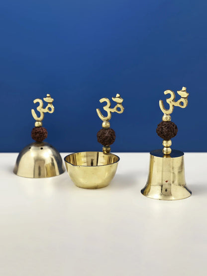 Small Set of Three Puja Item (Diya, Bell and Incense Burner) | Handmade