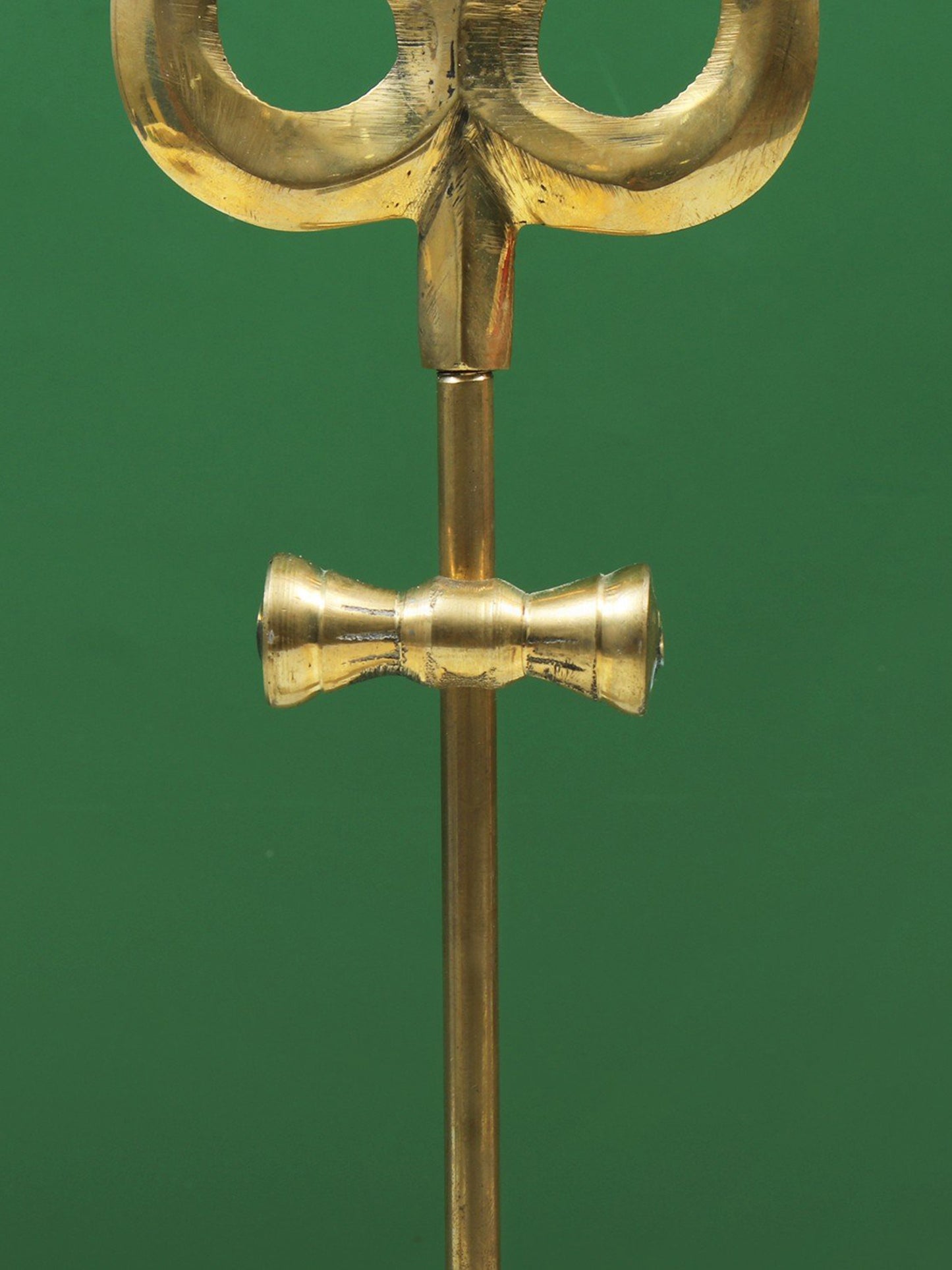 Designer Brass Trident With Small Damru And Base | Handmade Brass Trishul For Gifting