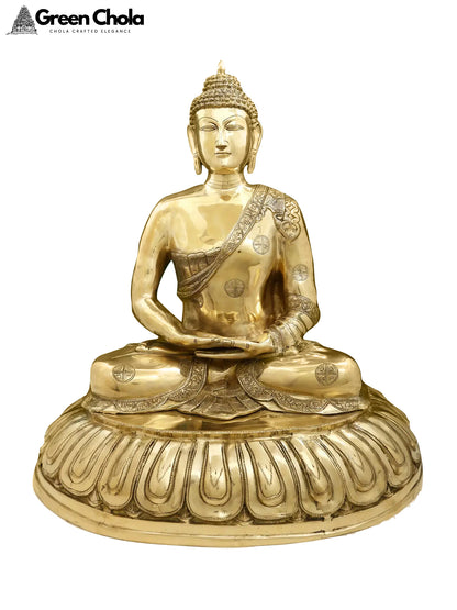 28-Inch Large Meditating Buddha Brass Statue | Handmade Buddhist Sculpture