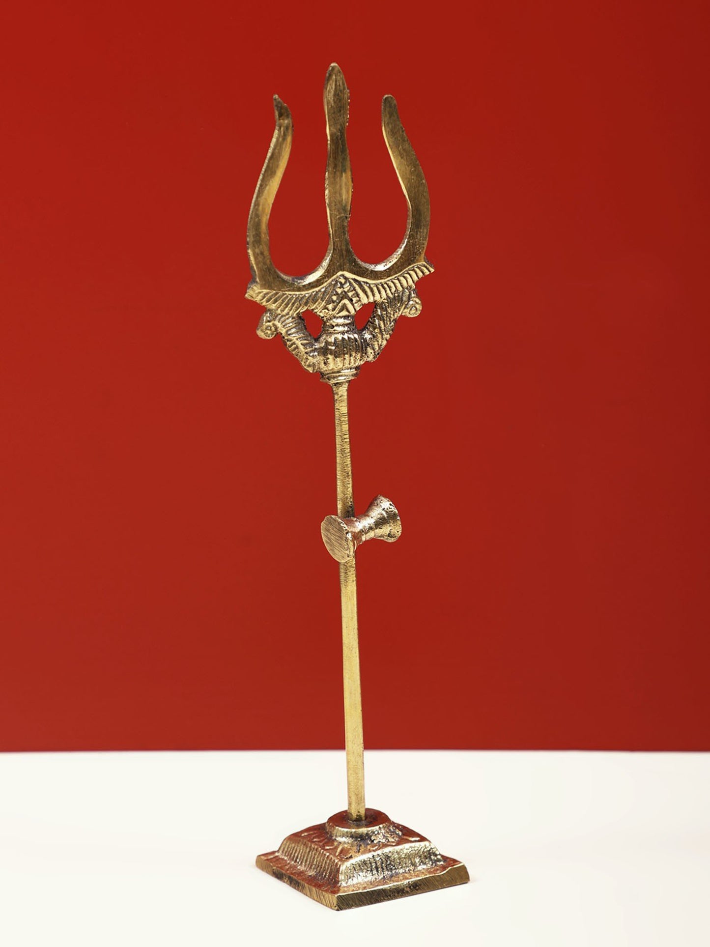 The Mahadeva's Trishul (Trident) With Damru And Round Base | Handmade Brass Trishul For Gifting