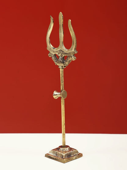 The Mahadeva's Trishul (Trident) With Damru And Round Base | Handmade Brass Trishul For Gifting