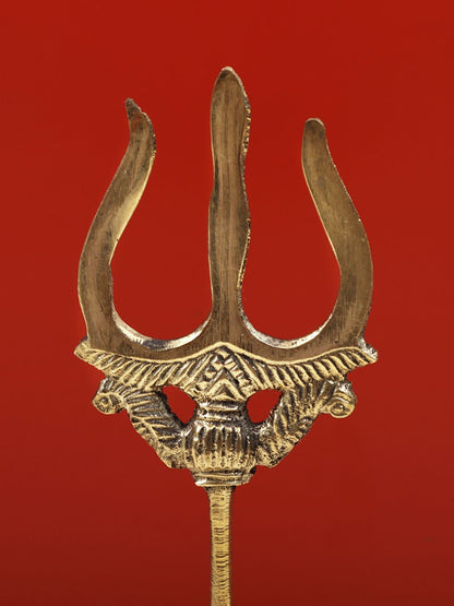 The Mahadeva's Trishul (Trident) With Damru And Round Base | Handmade Brass Trishul For Gifting