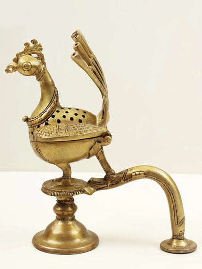 8" Peacock Incense Burner in Brass | Handcrafted in India