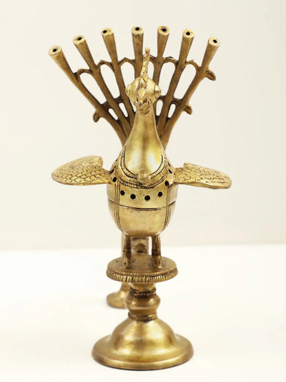 8" Peacock Incense Burner in Brass | Handcrafted in India