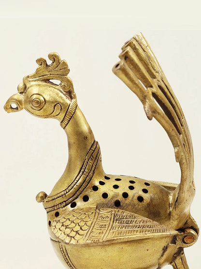 8" Peacock Incense Burner in Brass | Handcrafted in India